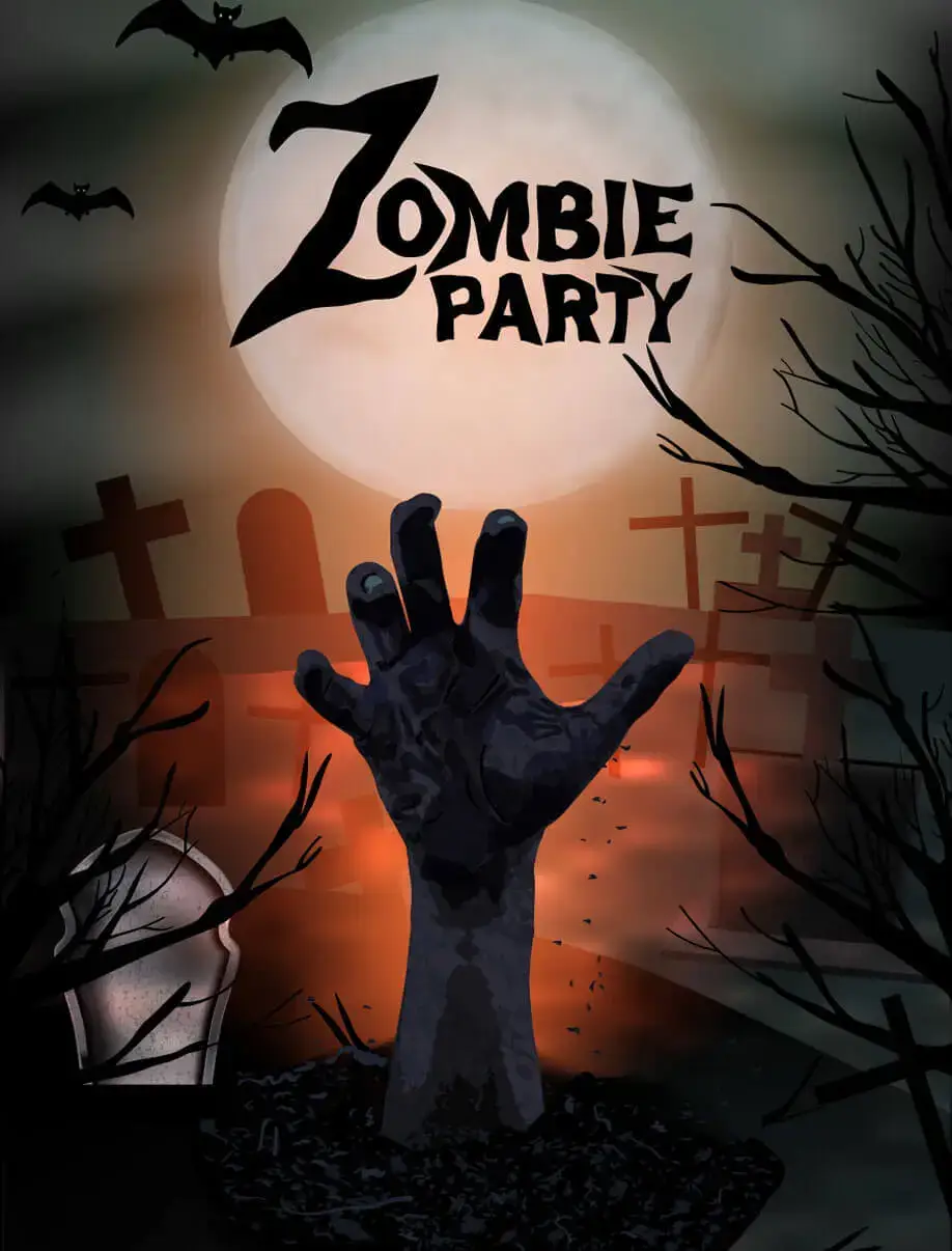 Horror zombie movie poster - Zombie Party available on IPTV Services USA